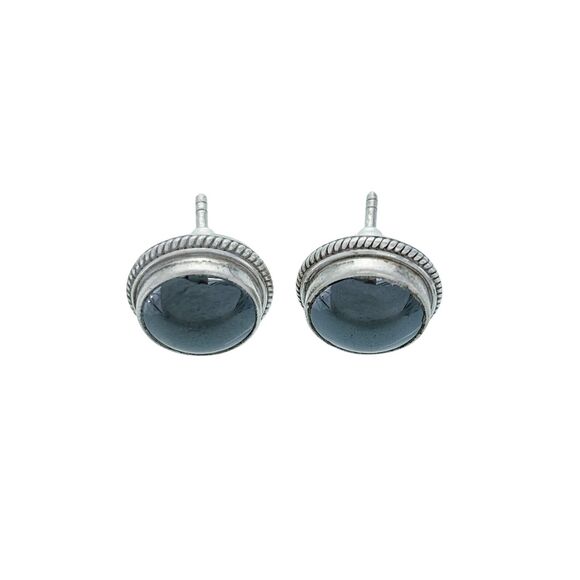 Hematite Round Stud Earrings | Vintage Sterling Silver 925 - Picture 1 of 4